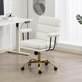 WiNVO Faux Leather Home Office Desk Chair, Gold Base Makeup Vanity Chair with Wheels, Padded Seat and Armrests, Adjustable Height Swivel Executive Computer Chair, White WiNVO