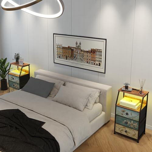 Tohomeor Dresser with Fabric Drawers Nightstand with 2 Tier Shelf Storage Tower for Bedroom Hallway Entryway Closet Organizer Sofa Beside Table Furniture (Multi, 3 Drawers) Tohomeor