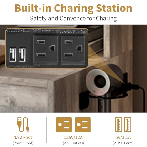 Karl home 3 in 1 Vanity Desk with Fold-up Panel Lighted Mirror, Small Vanity Table Set with Hidden Storage Stool Charging Station for Bedroom, Compact Corner Vanity Set with Storage Cabinet, Gray Karl home