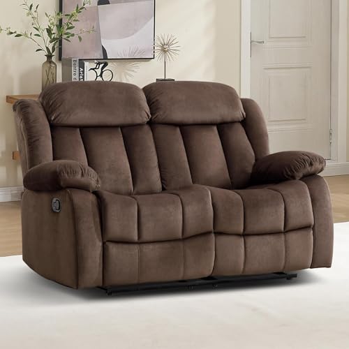 EBELLO Wall Hugger Reclining Loveseat, Classic and 2 Seat Recliner Couch with Overstuffed Arms and Back for Living Room, Bedroom, Daul Recliner Loveseat, Brown