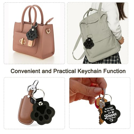D95COCC Pet Paw Keychain – Refillable Leather Paw Print Keepsake for Dog or Cat Hair, Transparent Pet Memorial Keychain with Clear Compartment, Sympathy for Pet Lovers, Fur Animal Paw Shaped Pendant D95COCC