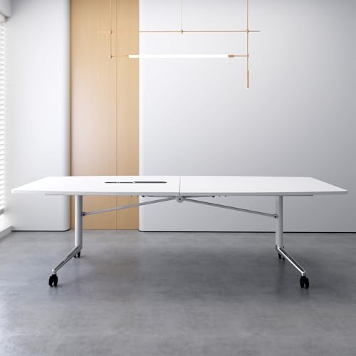 7.5FT Folding Conference Room Table for 6-8 People, 90.6" Meeting Seminar Table with Power Outlets & Cable Grommets Metal Frame for Office Conference, Executive & Collaborative Spaces (1, G, 90.6in) CUFEFi