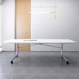7.5FT Folding Conference Room Table for 6-8 People, 90.6" Meeting Seminar Table with Power Outlets & Cable Grommets Metal Frame for Office Conference, Executive & Collaborative Spaces (1, G, 90.6in) CUFEFi