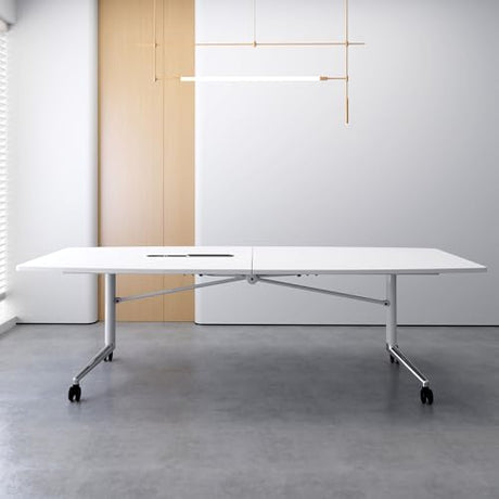 7.5FT Folding Conference Room Table for 6-8 People, 90.6" Meeting Seminar Table with Power Outlets & Cable Grommets Metal Frame for Office Conference, Executive & Collaborative Spaces (1, G, 90.6in) CUFEFi
