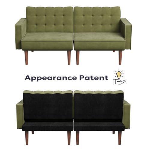 Furnify 71" Velvet Futon Sofa Bed, Versatile Loveseat Couch, Sleeper Sofa with Adjustable Backrest, Mid Century Modern Futon Couch for Small Space, Living Room, Office & Apartment, Velvet Fabric Green Furnify