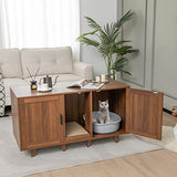 Tangkula Double Cat Litter Box Enclosure for 2 Cats, Large Stackable Hidden Privacy Cat Washroom Cabinet with Scratching Board, Indoor Cat House TV Stand Side Table, Litter Box Furniture (Brown) Tangkula