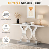 Condemo 55 Inches Mirrored Console Table, Entryway Table with Geometric Base, Modern Sofa Table Behind Couch for Living Room, Accent Table for Hallway, Foyer, Entrance (Silver Mirror) Condemo