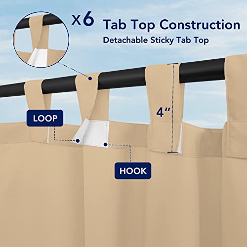 PureFit Outdoor Curtains for Detachable Sticky Tab Top Patio Waterproof/Weatherproof, UV and Fade Resistant Outside Curtains for Gazebo, Porch, Pergola, Privacy Curtain, 54 x 84 inch, 2 Panels, Beige PureFit