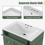 Linique 30" Bathroom Vanity with Sink Combo Set, Solid Wood Frame Modern Bathroom Storage Cabinet with 2 Drawers and a Tip-Out Drawer, Soft Closing Cabinet Door with Organizer, Green Linique
