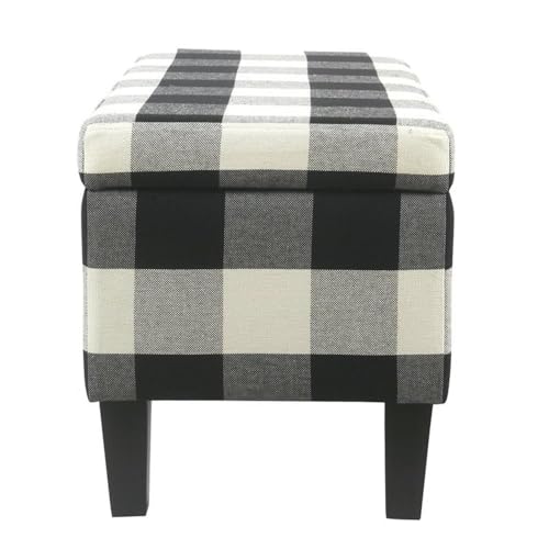 HomePop Large Upholstered Rectangular Storage Ottoman Bench with Hinged Lid, Black Buffalo Plaid HomePop
