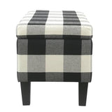 HomePop Large Upholstered Rectangular Storage Ottoman Bench with Hinged Lid, Black Buffalo Plaid HomePop