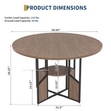 IDEALHOUSE ‌47 Inch Round Dining Table for 4-6 Person, Farmhouse Kitchen Table with Storage Shelf, Wood Circle Breakfast Nook Set with Metal Base for Small Space, Apartment, Dining Room, Walnut IDEALHOUSE