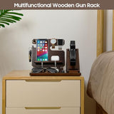 Roylvan Multifunctional Wooden Gun Rack, Durable Nightstand Organizer with Pistol Rack for Phone Wallet Ring Key Military Watch Pistol Display Stand Gun Gifts for Men Husband Dad Boyfriend, Dark Brown Roylvan