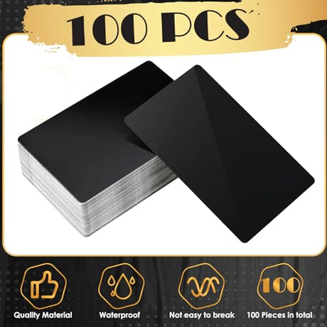 weparmeety 100 Pcs Metal Engraving Blanks Aluminum Sheet Laser Engraving Business Card Multipurpose DIY Gift Cards 86 x 54 x 0.21 mm (Black) weparmeety