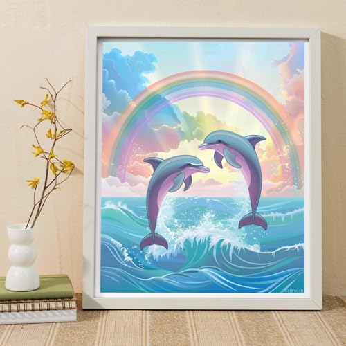 FUKVHIL Dolphin Paint by Numbers Kit for Adults, Cute Animal Paint by Number on Canvas, Scenery Digital Oil Painting Kits Suitable for Home Wall Decoration Gift 20"x16" FUKVHIL