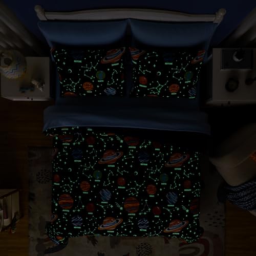 Full Kids Comforter Set - 7 Pieces Full Bedding Sets for Boys Teen, Glow in The Dark Space Bed in A Bag with Sheets Kaleido Space