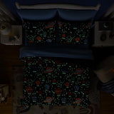 Queen Kids Comforter Set - 7 Pieces Queen Bedding Sets for Boys, Glow in The Dark Space Bed in A Bag with Sheets Kaleido Space