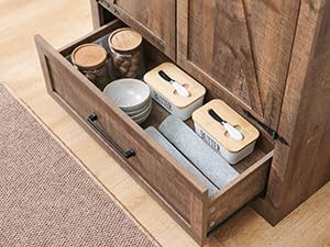 Farmhouse Kitchen Pantry Cabinet - 72" Tall Wood Kitchen Storage Cabinets with Adjustable Shelves & 2 Barn Doors & Drawer, Versatile Storage for Dining Room, Bathroom, Utility Room, Light Brown JXQTLINGMU