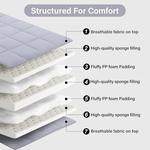 Tiita Queen Memory Foam Mattress Topper, 4" Thicken Futon Floor Mattress with Storage Bag and 2 Straps, Portable Roll Up Travel Car Camping Mattress Sleeping Pad, Grey Tiita