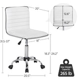 Yaheetech Adjustable Task Chair PU Leather Low Back Ribbed Armless Swivel White Desk Chair Office Chair Wheels Yaheetech