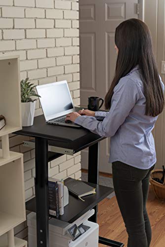 Stand Up Desk Store Mobile Rolling Adjustable Height Standing Workstation with Printer Shelf and Slideout Keyboard Tray (Black Frame/Black Top, 30" Wide) S Stand Up Desk Store