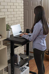 Stand Up Desk Store Mobile Rolling Adjustable Height Standing Workstation with Printer Shelf and Slideout Keyboard Tray (Black Frame/Black Top, 30" Wide) S Stand Up Desk Store