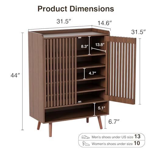 Large Shoe Cabinet with Doors for Up to 24 Pairs, 6-Tier Entryway Shoe Storage Cabinet with Adjustable Shelves, Freestanding Shoes Rack Organizer for Hallway, Closet, Bedroom, Living Room, Walnut Vabches