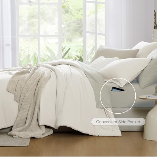 WRENSONGE Queen Comforter Set - 7 Pieces White Soft Bed in a Bag Queen with Fitted Sheet, Flat Sheet, 2 Pillow Shams, and 2 Pillowcases- Warm Bedding Sets for All Season WRENSONGE