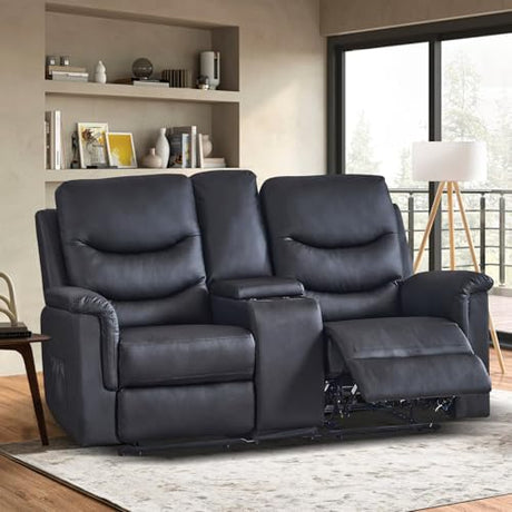 Consofa Reclining Loveseat with Console, Manual Loveseat Recliner Sofa, Wall Hugger Double Reclining Loveseat with Side Pockets & Cup Holders for Living Room, Office, Home Theater Consofa