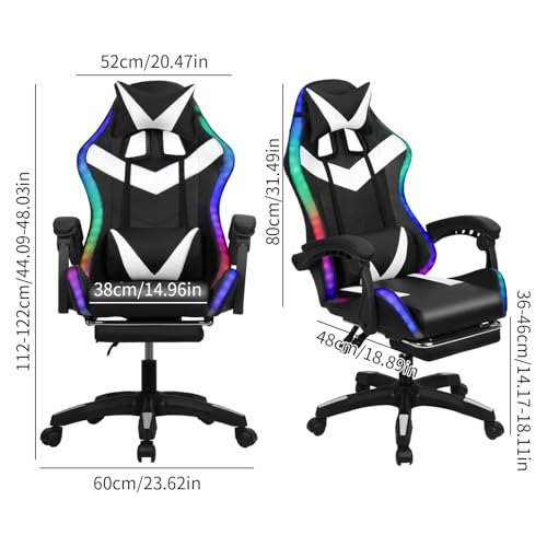 Gaming Chair with 2 Bluetooth Speakers & LED Lights, Ergonomic High Back Office Chair with Headrest, 135° Recline, 360° Swivel, Height Adjustable Executive Chair for Gaming, Work, Study (Black) Tacarlha