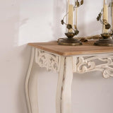 JIJIWANG 43.31" Distressed Console Table with Carved Details,Weathered Wash Vintage French Country Entry Table with Wood Carvings and Curved Legs for Hallway Living Room,Natural Wood JIJIWANG