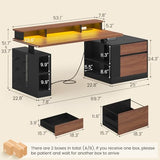 Standing Desk Adjustable Height, 70" Executive Electric Office Desk, Sit Stand Computer Desk with Storage Drawer, Power Outlets, Led Lights, Monitor Stand, Printer Space, Pegboard Black&Walnut UPOSOJA