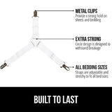 GORILLA GRIP Patent Pending Bed Sheet Holders, Adjustable Elastic Fasteners with Metal Clips, Keep in Place Fitted Bedding Straps, Firm Tight Suspenders for Mattress, US Designed, 4 Pack White GORILLA GRIP
