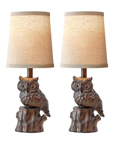 G-SAFAVA 14.25" Table Lamp: Farmhouse Resin Small Single Lamp with Brown Owl Shape for Living Room Retro Bedside Lamps for Bedroom Rustic Nightstand Lamp(Brown) - WoodArtSupply