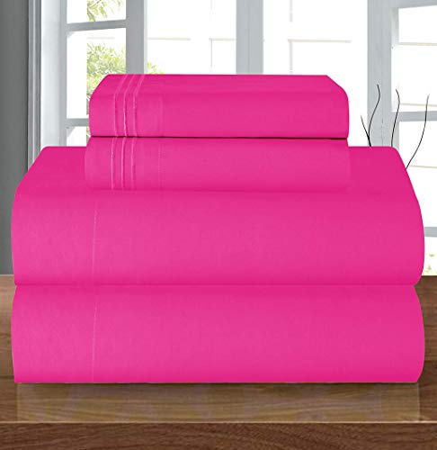 Elegant Comfort Luxury 1500 Premium Hotel Quality Microfiber 4-Piece Sheet Set - Wrinkle Resistant, All Around Elastic Fitted Sheet, Deep Pocket up to 16", Full, Hot Pink Elegant Comfort