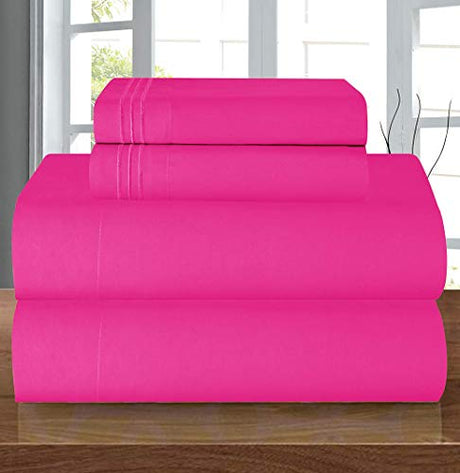 Elegant Comfort Luxury 1500 Premium Hotel Quality Microfiber 4-Piece Sheet Set - Wrinkle Resistant, All Around Elastic Fitted Sheet, Deep Pocket up to 16", Full, Hot Pink Elegant Comfort