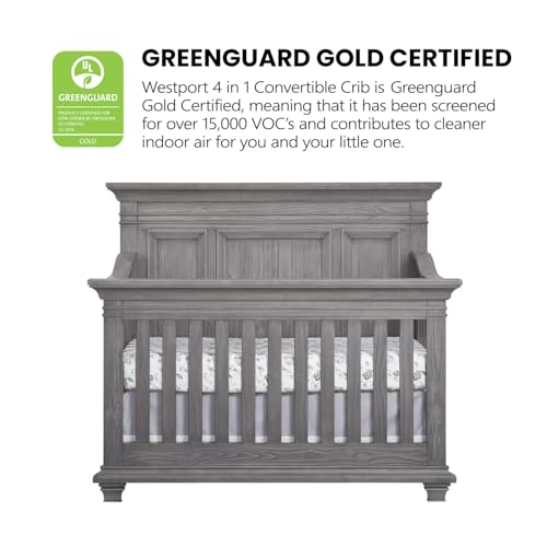 Oxford Baby Westport 4-in-1 Convertible Crib, Dusk Gray, GreenGuard Gold Certified Oxford Baby