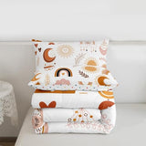 Boho Rainbow Bedding Set For Girls Twin,Cute Bohemian Eyes Moon Sun Comforter Set Kawaii Cloud Dream Catcher Bedding Comforter Sets For Kids Nursery Cartoon Hand Drawn Doodle Quilt Set 1 Pillowcase Erosebridal
