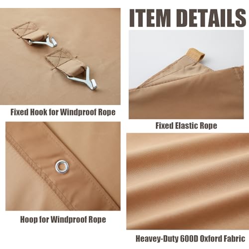 Birodeko Carport Replacement Canopy Cover 10'x20' for Tent Top Garage Shelter Cover with Ball Bungees, 800D Oxford Replacement Cover Waterproof & UV Protection, Not Included Frame (Light Brown) Birodeko