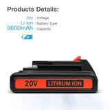 Powerextra 2 Pack 3.6Ah LBXR20 Battery for Black & Decker 20V Battery Max Lithium LB20 LBX20 LST220 LBXR2020-OPE LBXR20B-2 LB2X4020 Cordless Tool Powerextra