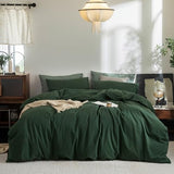 FOSSA Duvet Cove Set 100% Washed Cotton Linen Feel Super Soft Breathable Cozy 3 Pieces Bedding Sets Solid Forest Green Twin FOSSA