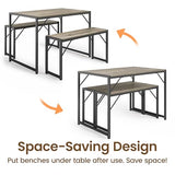 Bealife Dining Table Set for 4 with Metal Frame and MDF Board, Space Saving Kitchen Table with 2 Benches, Kitchen Table Set for Apartment, Dining Room, Breakfast Nook, Grey Bealife