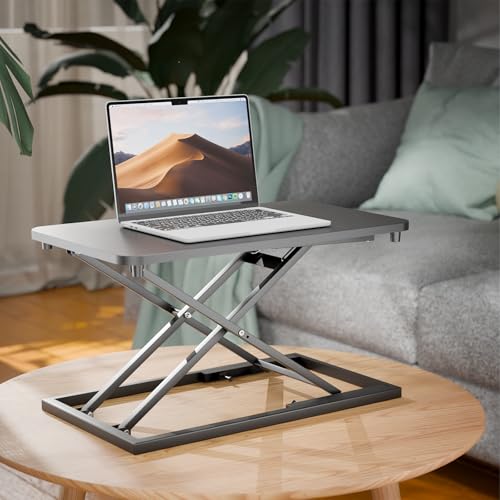 Hoodutric Standing Desk Converter Height Adjustable, Sit to Stand up Desk Riser Computer Workstation use in Laptop and Single Monitor Ergonomic Desktop Workstation for Home Office - Black Hoodutric