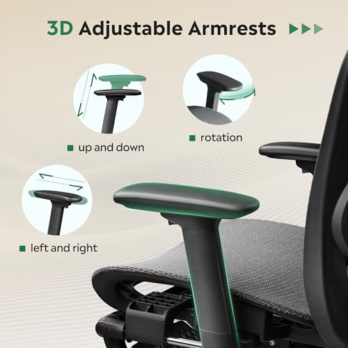 DEVAISE Ergonomic Mesh Office Desk Chair, Retractable Footrest and Adjustable Lumbar Support, Comfy High Back Reclining Computer Gaming Chair, Tilt Function, Heavy Duty, SGS Class 4 Gas Lift, Grey DEVAISE