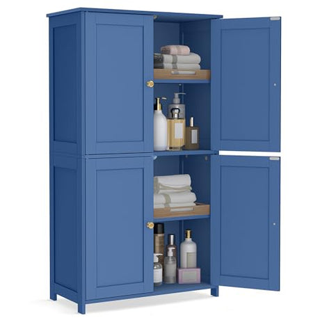 VASAGLE Floor Storage Cabinet, Shaker Cabinet with 2 Adjustable Shelves, 4 Doors, Tall Freestanding Organizer Unit, for Kitchen Bathroom Living Room, Bijou Blue UBBC553QE01S VASAGLE