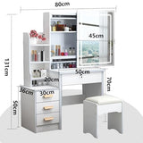 MONGMON Vanity Desk with Mirror and Lights, 3 Lighting Modes, European Style Dressing Table with Drawers, with Open Storage Shelves,Makeup Vanity Table for Bedroom,Gifts for Girls and Women, White MONGMON