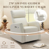 COLAMY Modern Electric Power Swivel Recliner Chair, Beige Leather, 270 Swivel 145 Recline, Built-in Charging Ports, Adult Relaxing Chair COLAMY