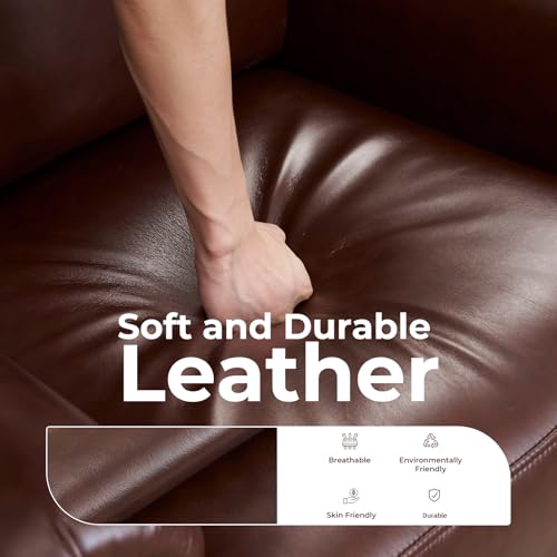 Push Back Recliner Chair with Massage and Heat, Breathable Leather Recliner Chair with Overstuffed Backrest, Pushback Chair with Rivet Decoration, Single Sofa Accent Chair for Living Room, Brown
