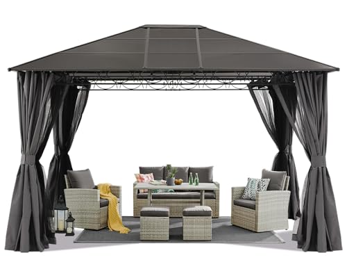 ABCCANOPY Hardtop Gazebo 10x12 - Outdoor Polycarbonate Hard Top Roof Gazebo with Curtains and Netting for Patios, Deck, Backyard and Garden (Dark Gray) - WoodArtSupply