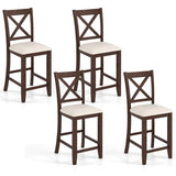 Giantex 24" Bar Stools Set of 4, Farmhouse Counter Height Barstools w/Footrest, Cross Back, Comfortable Linen Cushion, Upholstered Wood Bar Chairs for Kitchen Island Dining Room Cafe, Walnut & Beige Giantex
